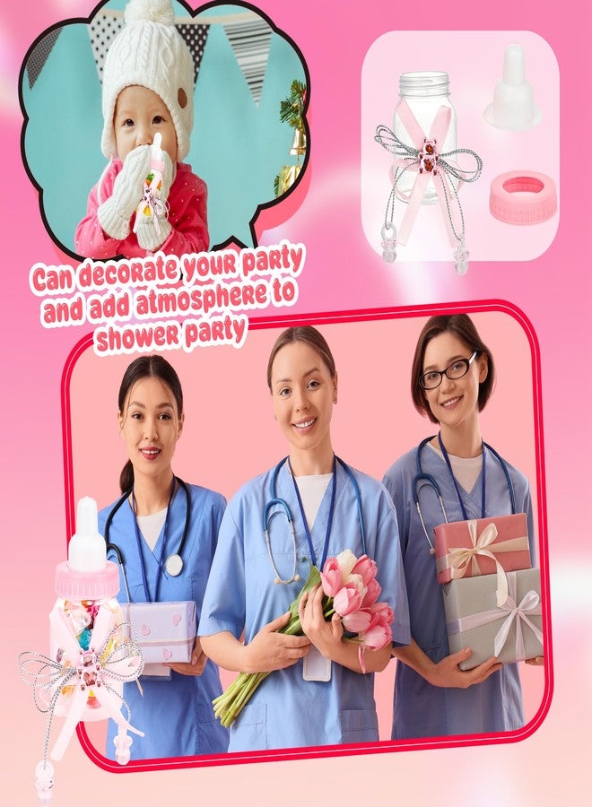 Plukeen 60 Pcs Mini Baby Shower Milk Bottles with Ribbon Funny Bottle Chug Baby Shower Games Plastic Baby Bottles Bulk for Gender Reveal Games Gifts, Pink - Image 5